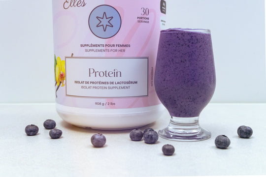 Blueberries smoothie using Vanilla ELLES Supplements Protein
